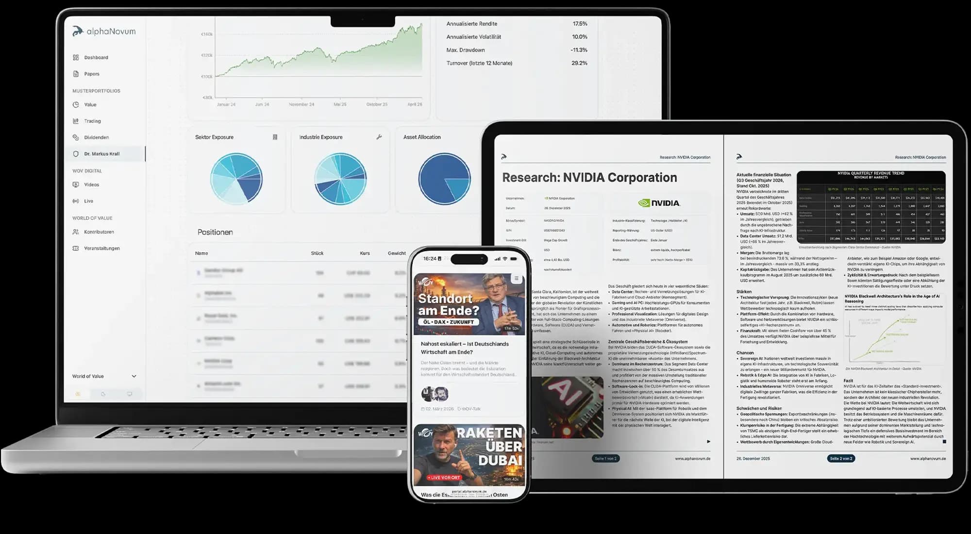 alphaNovum Portal mit Portfolios, Research und Videoarchiv